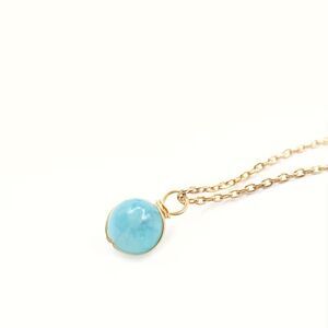 Natural Round Aquamarine Ball Pendant Gemstone Necklace Gold Blue Charm Crystal